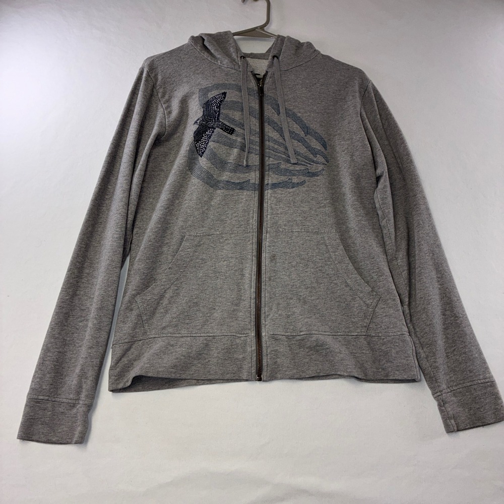 445 Gorpcore Patagonia Full Zip Hoodie S Gray Bird Graphic French Terry
